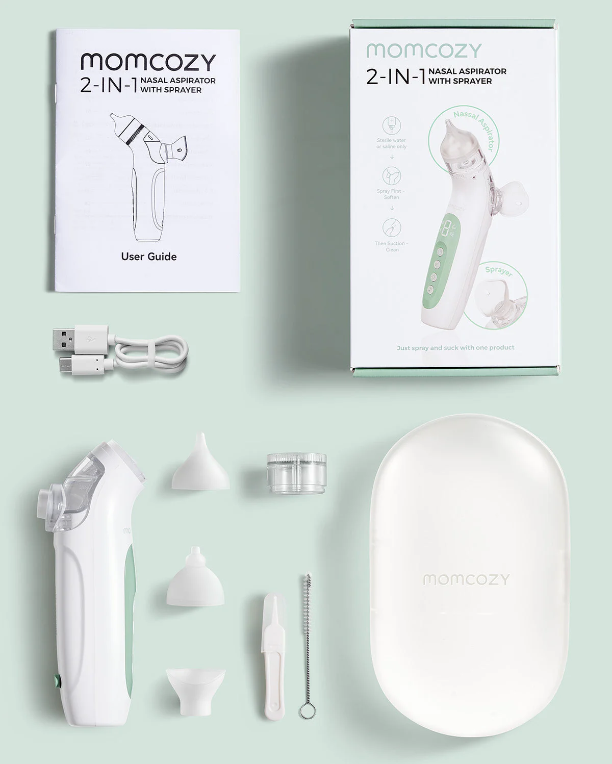 Aspirateur nasal électrique Momcozy 2-en-1 – Mouche-bébé avec spray et aspiration - Image 9