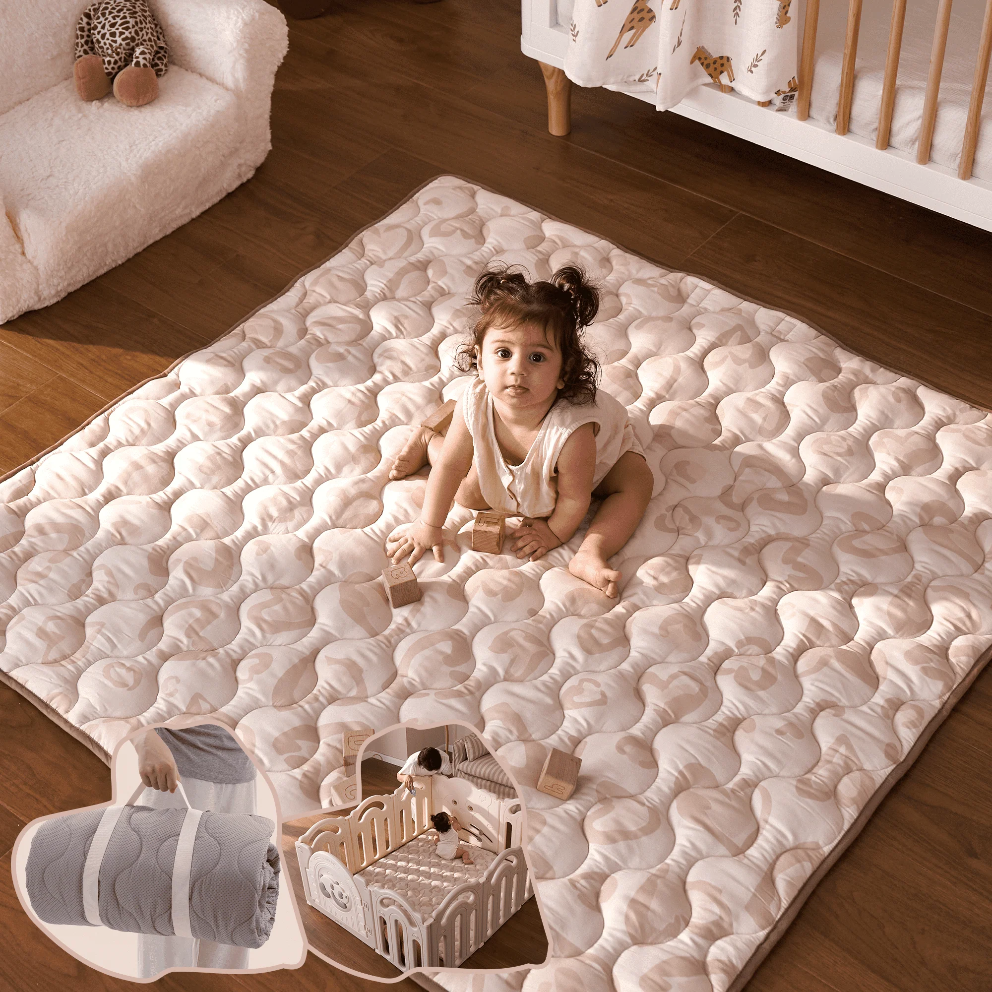 Tapis de jeu portable pour bébé - Léopard brun - Image 14