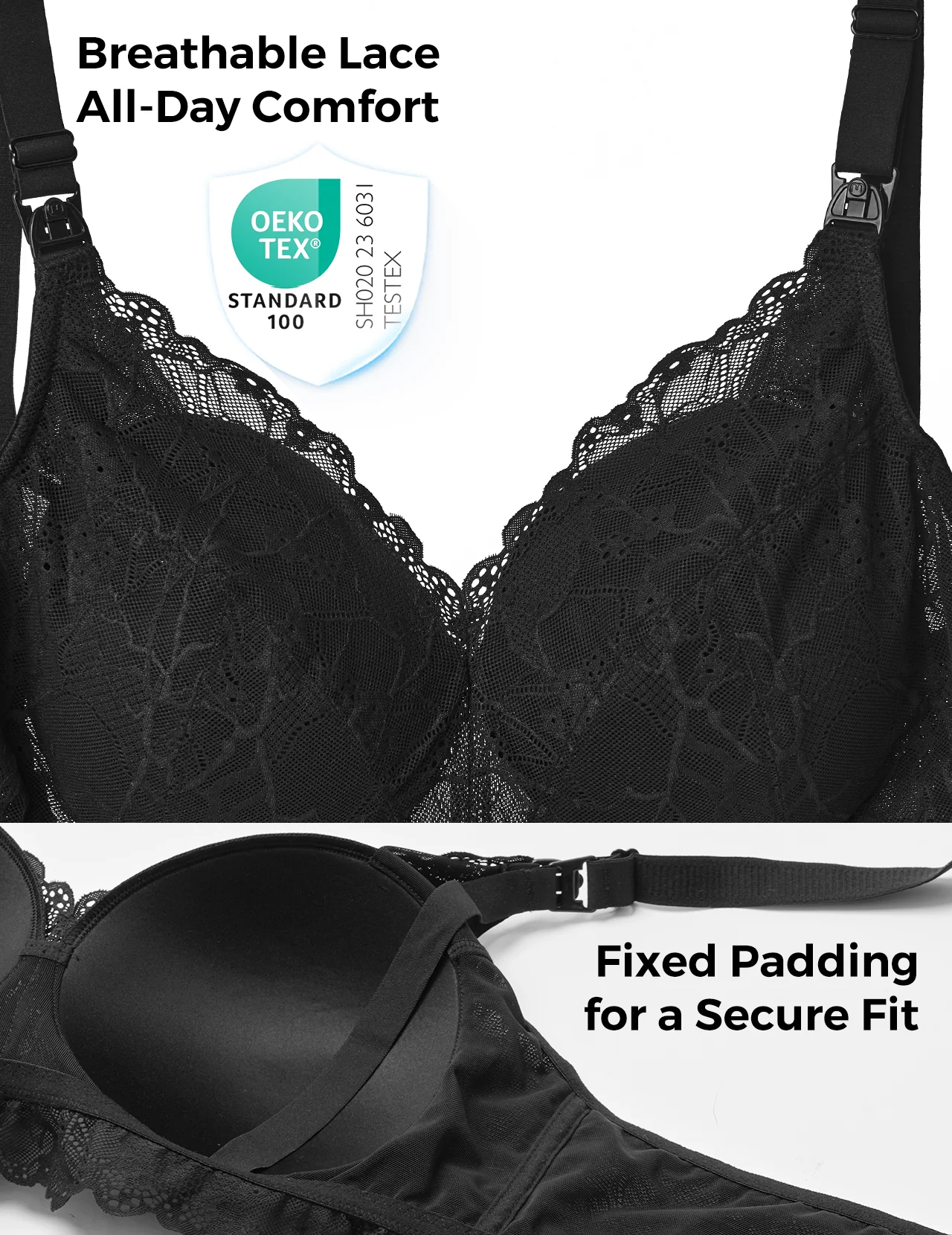 Soutien-gorge d'allaitement en dentelle à col en V - Image 3