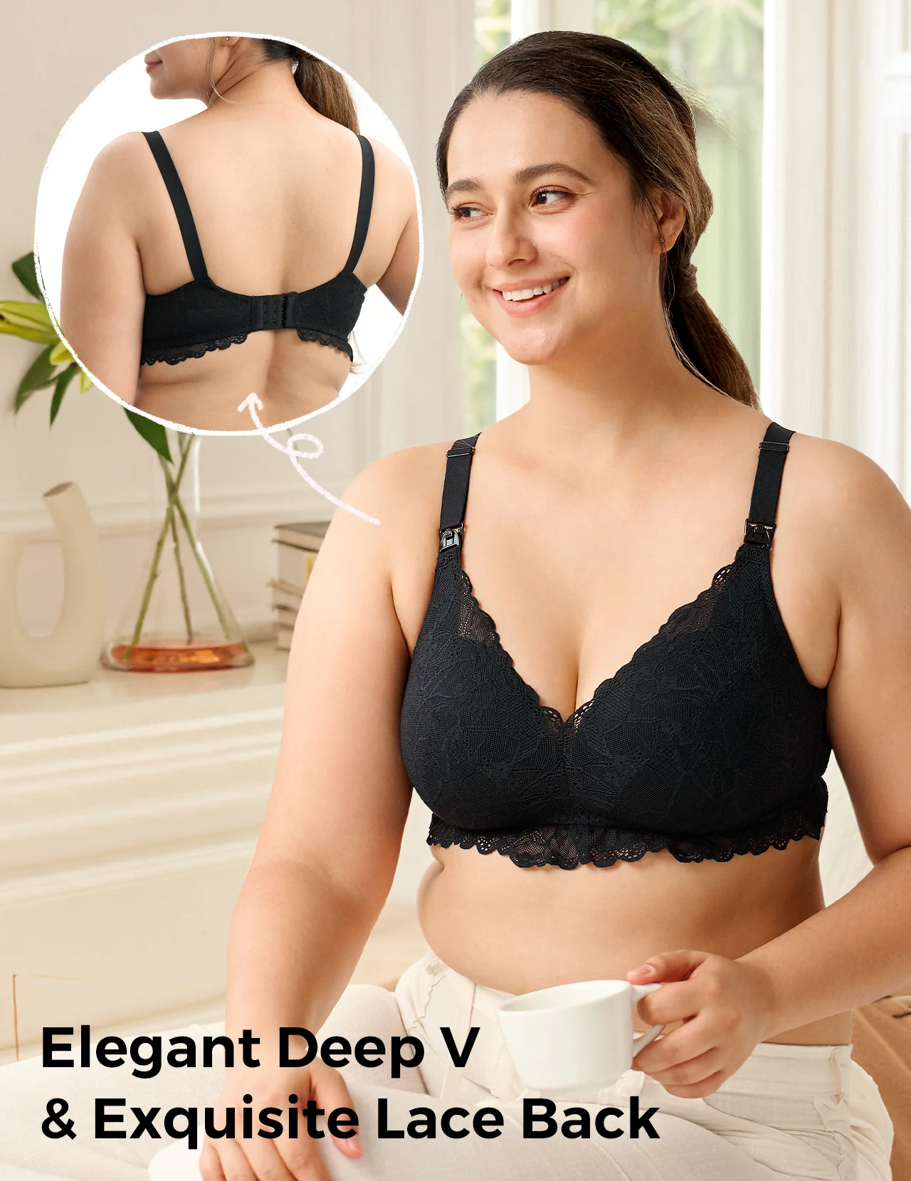 Soutien-gorge d'allaitement en dentelle à col en V - Image 4