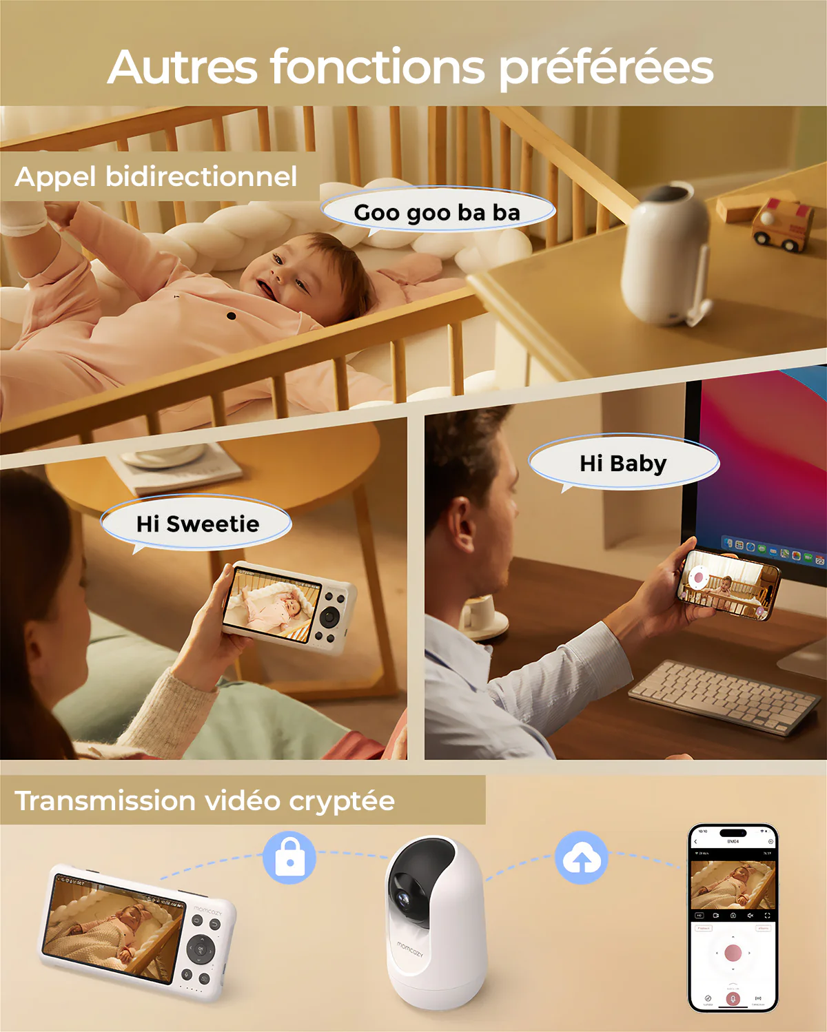 Moniteur bébé intelligent Momcozy 5 pouces double mode avec 2 caméras – BM04 - Image 10