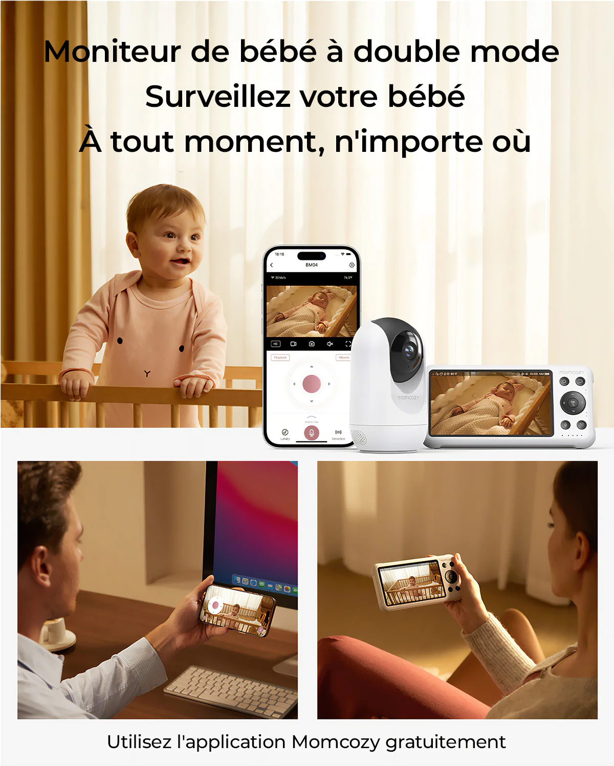 Moniteur bébé intelligent Momcozy 5 pouces double mode avec 2 caméras – BM04 - Image 2