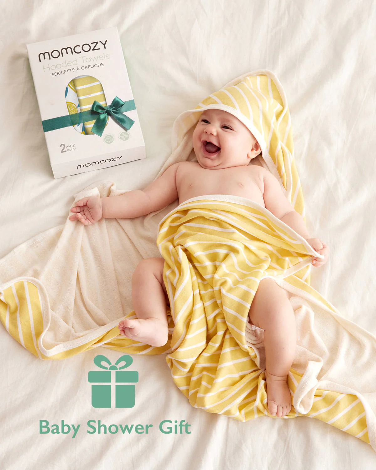 Lot de 2 serviettes à capuche pour bébé Momcozy – Motif Lemon Leaves - Image 3