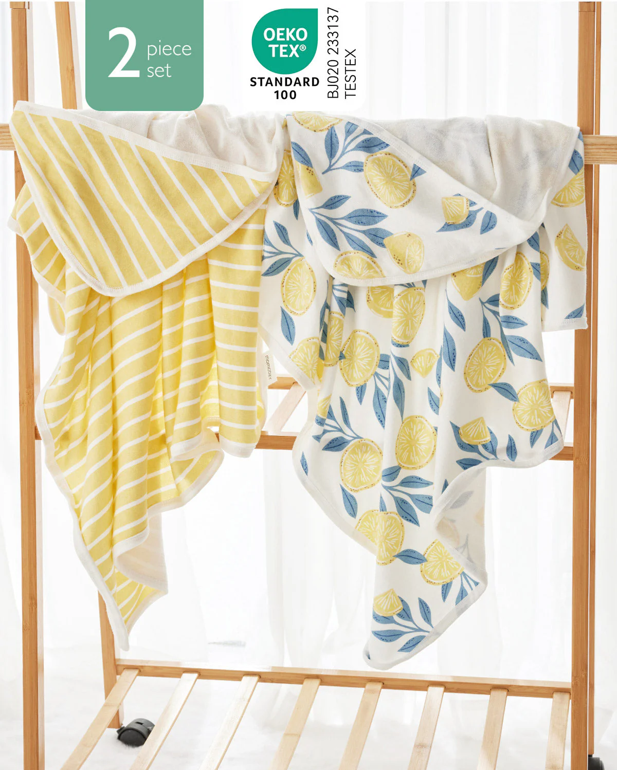 Lot de 2 serviettes à capuche pour bébé Momcozy – Motif Lemon Leaves - Image 5