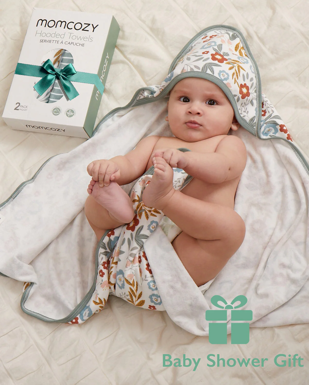 Lot de 2 serviettes à capuche pour bébé Momcozy – Motif Petite Blossom - Image 4