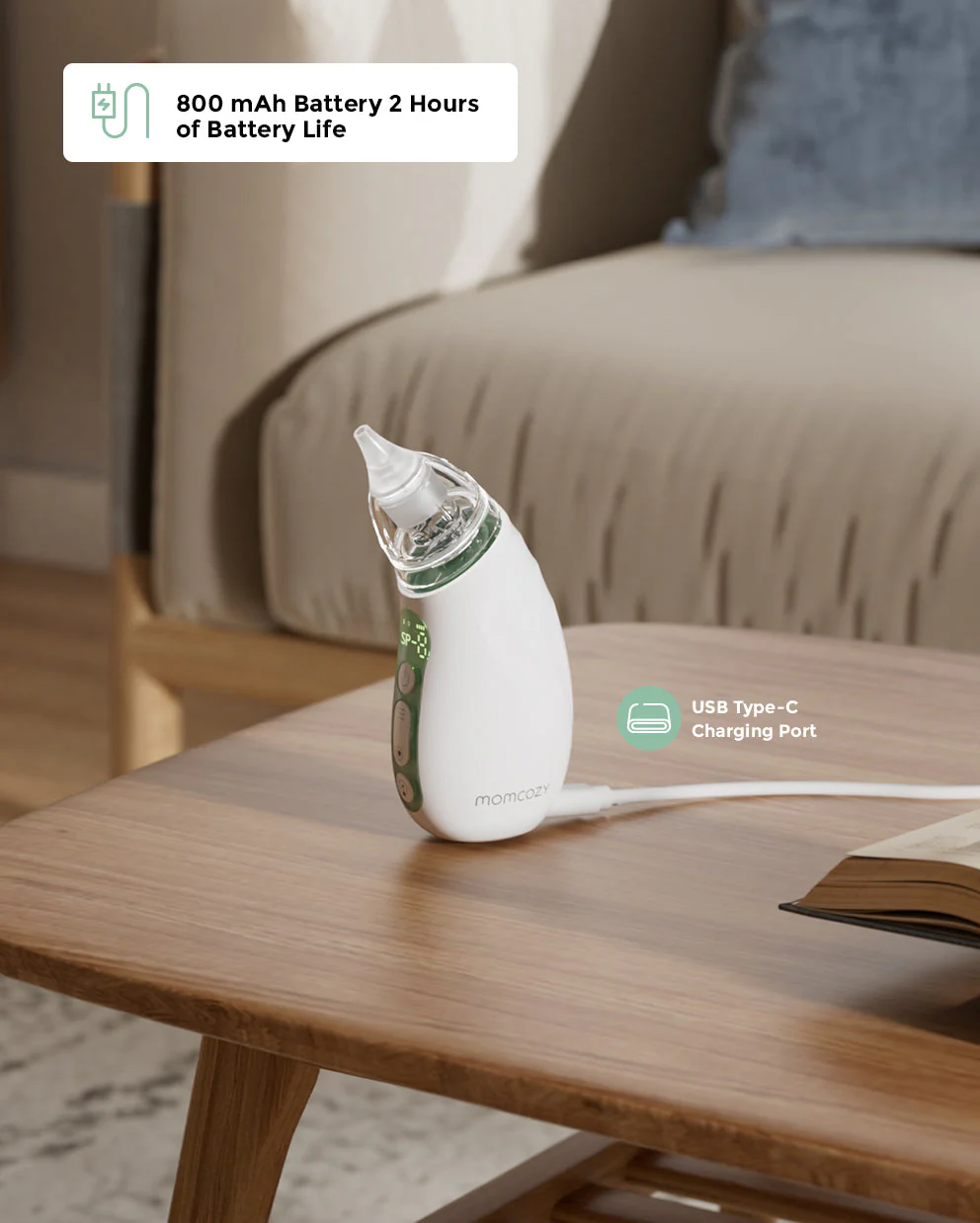 Aspirateur nasal Momcozy pour bébé – Mouche-bébé, longue autonomie des piles - Image 7