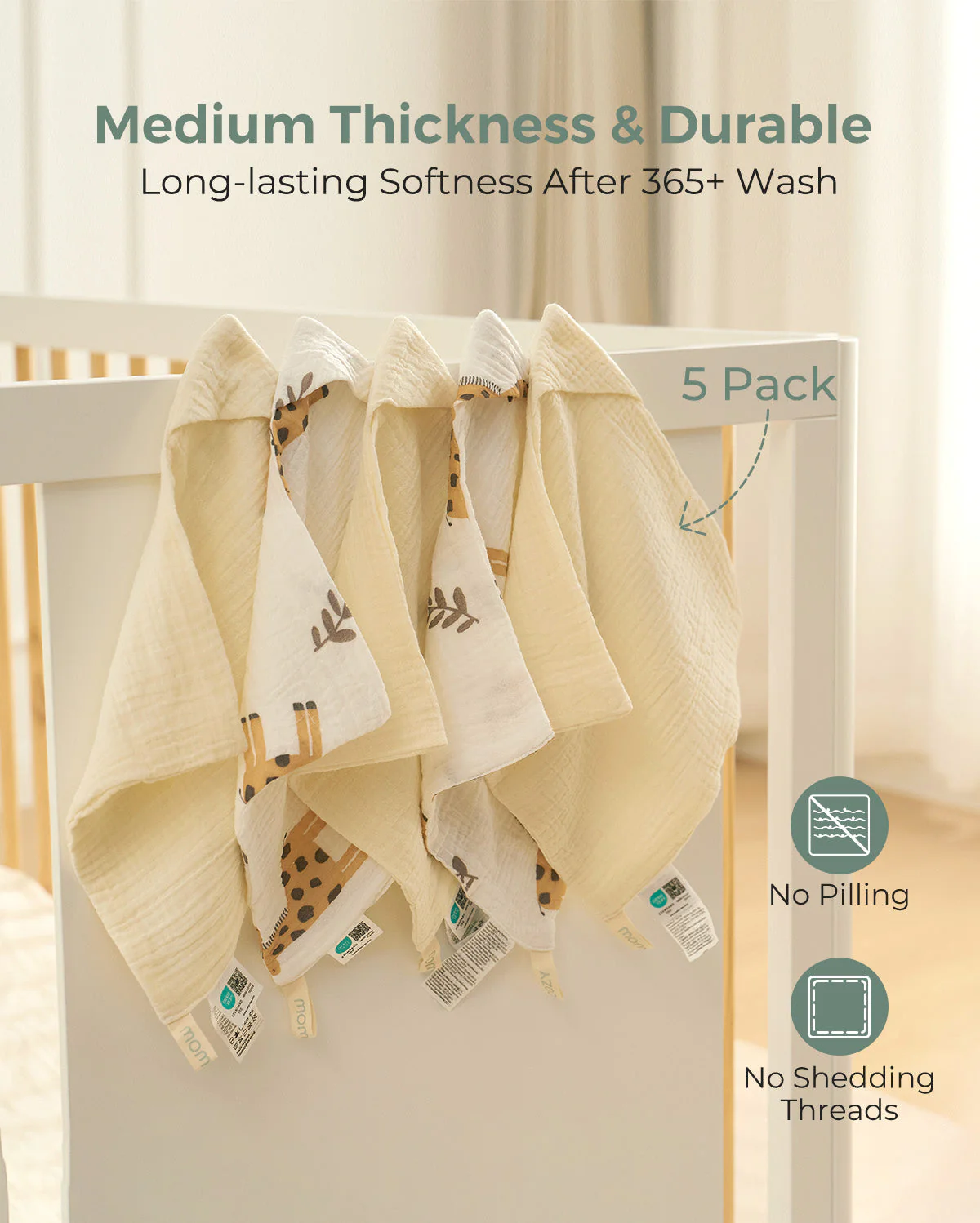 Lingettes pour bébé Momcozy – Coton doux 4 couches, adaptées aux nouveau-nés - Image 24