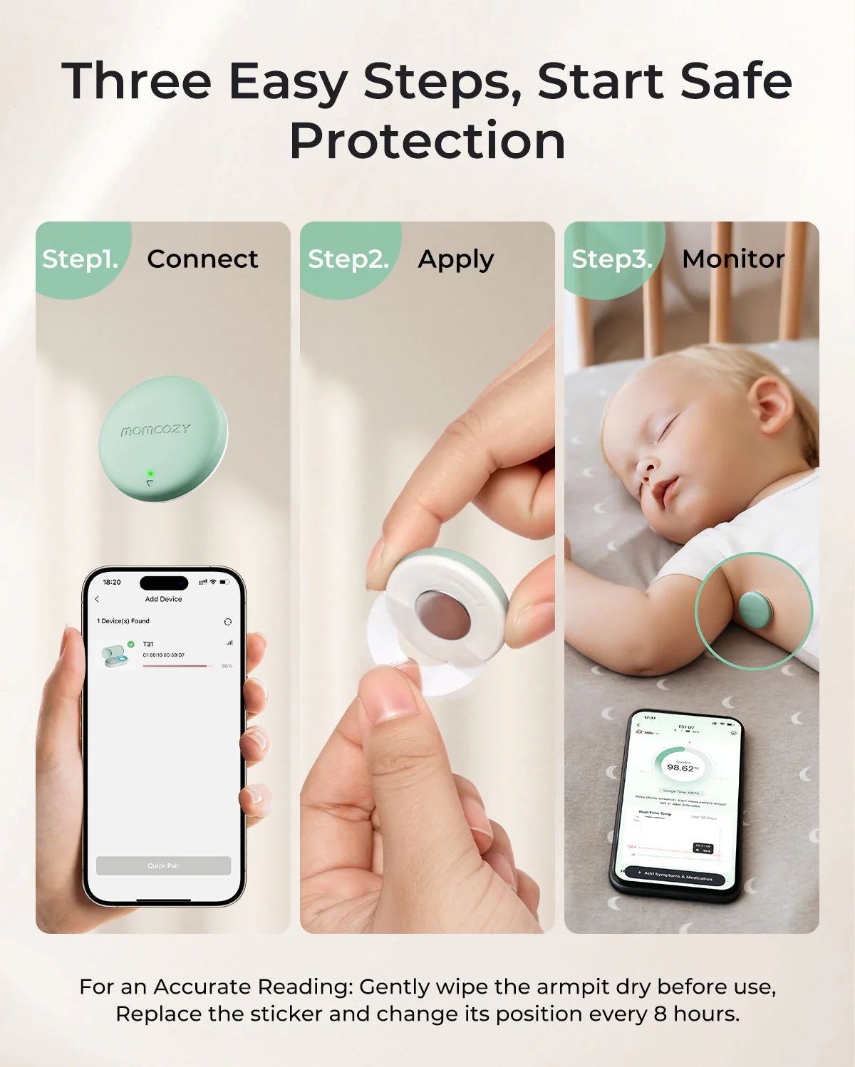 Thermomètre Bébé Intelligent Momcozy – Précision de Qualité Médicale & Suivi en Temps Réel via l’Application - Image 6