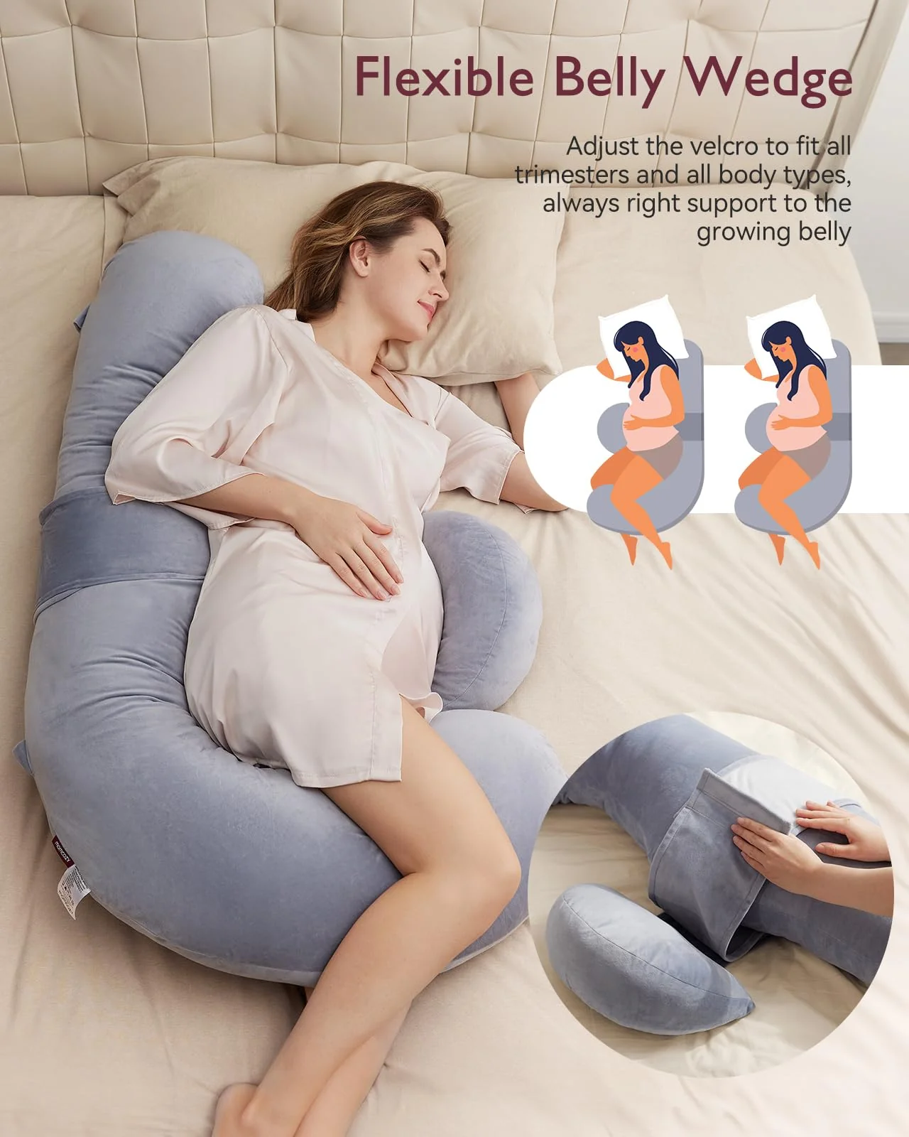 Original F Shaped Pregnancy Pillows with Adjustable Wedge Pillow (Oreiller de grossesse en forme de F réglable) - Image 4