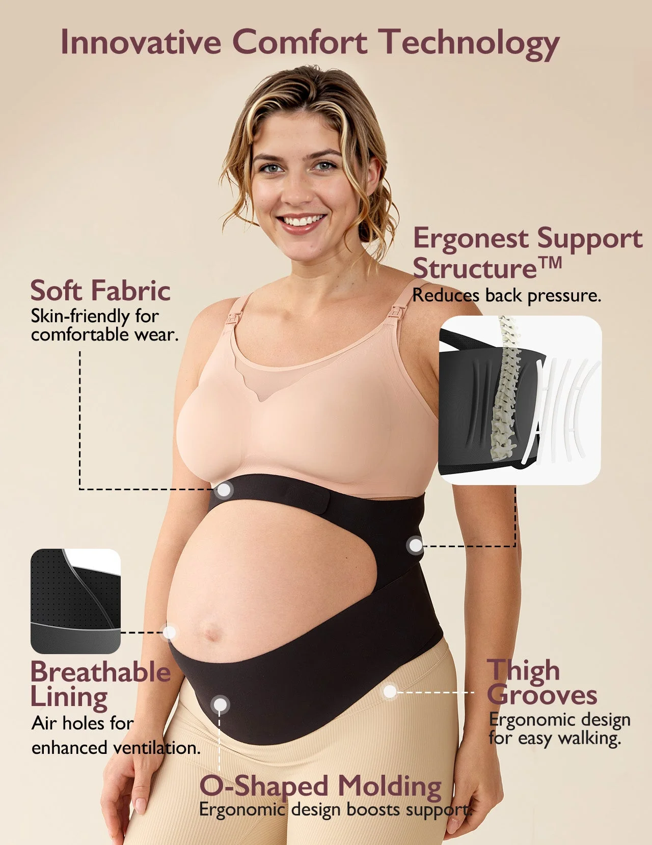 Ceinture de grossesse ergonomique pour soutien du ventre et du dos Momcozy - Image 7
