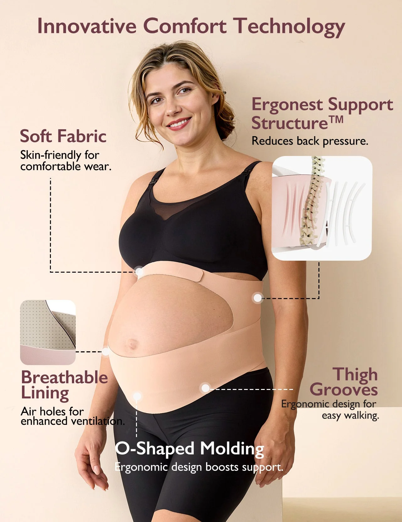 Pack Confort Grossesse : Ceinture de maintien Ergonest et soutien-gorge d’allaitement ultra doux sans coutures YN21 - Image 3