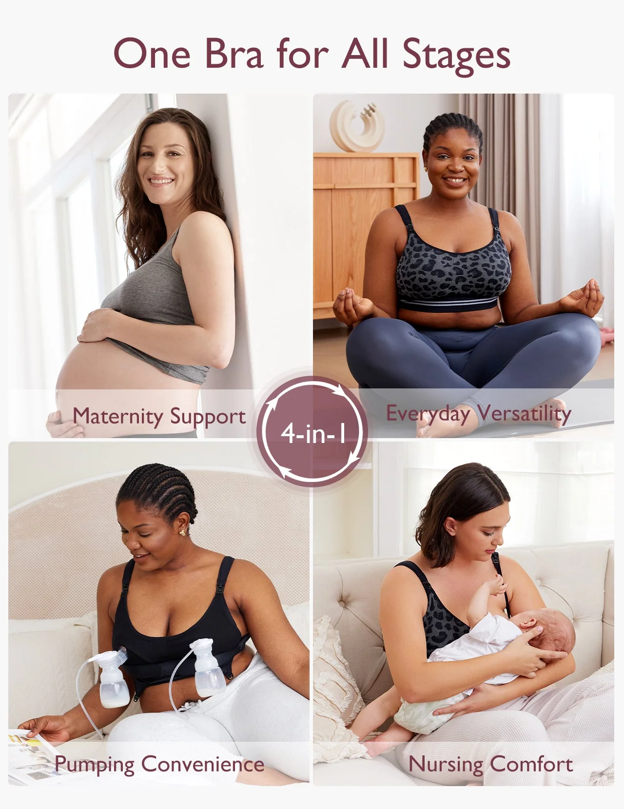 Soutien-gorge d’allaitement ultra doux et sans coutures YN21 & DEX – Lot 4-en-1, tissu extensible, mains libres pour pompe - Image 9