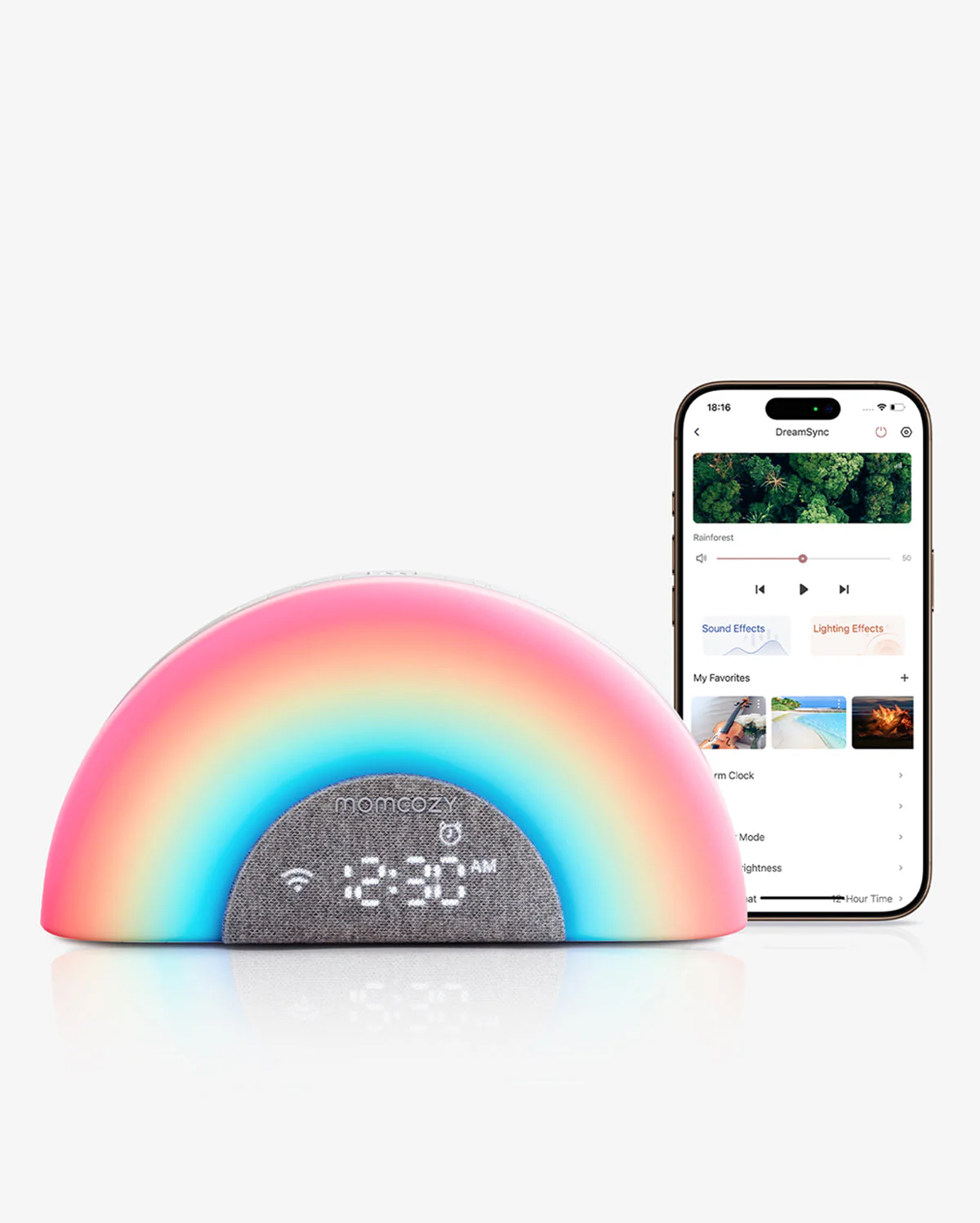 DreamSync™ Machine à sons portable Momcozy pour bébé – Bruit blanc, berceuses & lumière arc-en-ciel avec contrôle App - Image 12