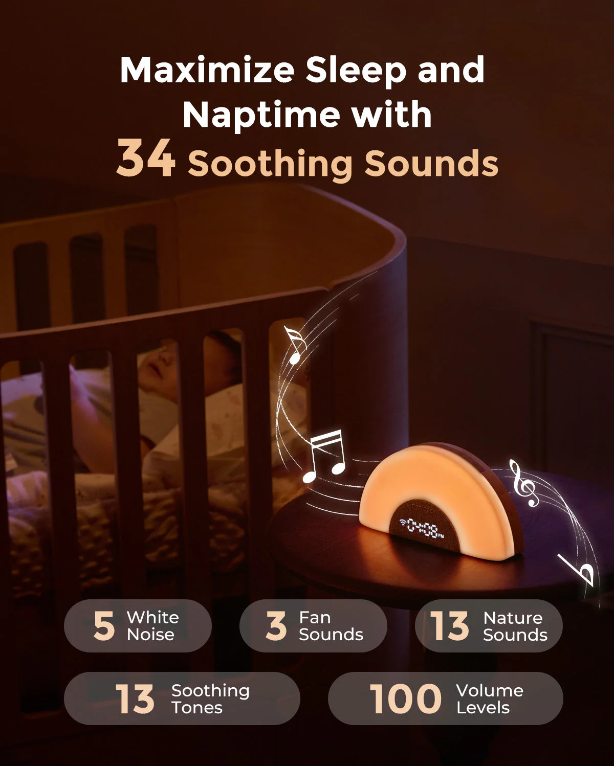DreamSync™ Machine à sons portable Momcozy pour bébé – Bruit blanc, berceuses & lumière arc-en-ciel avec contrôle App - Image 5