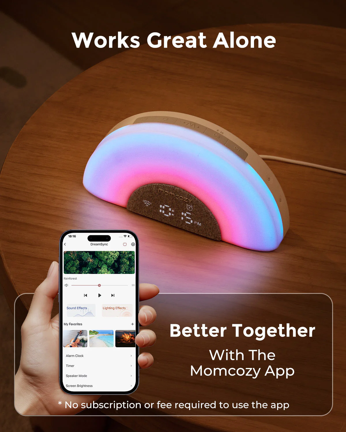 DreamSync™ Machine à sons portable Momcozy pour bébé – Bruit blanc, berceuses & lumière arc-en-ciel avec contrôle App - Image 6